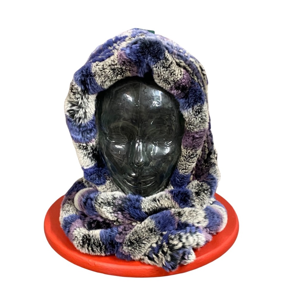 Overland knit rex rabbit hooded infinity scarf